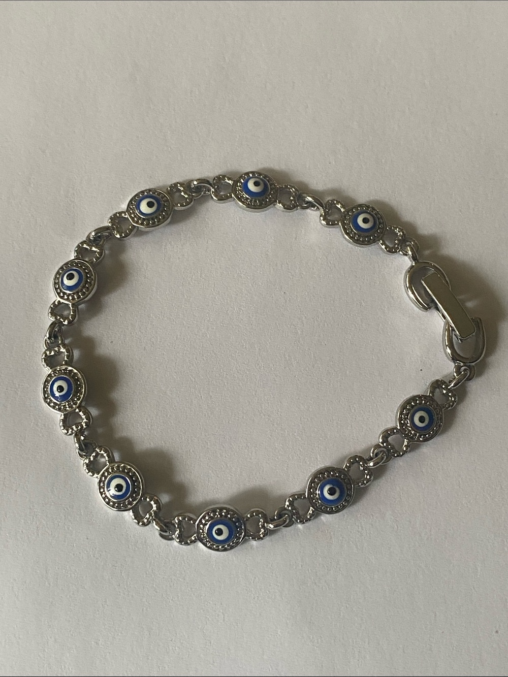 Silver-Tone Blue Evil Eye 🧿 Link Bracelet for Women